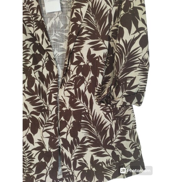 NWT Mango Blazer Women's XS Linen Blend Brown Tropical Hawaii Aloha Resort - Picture 5 of 12